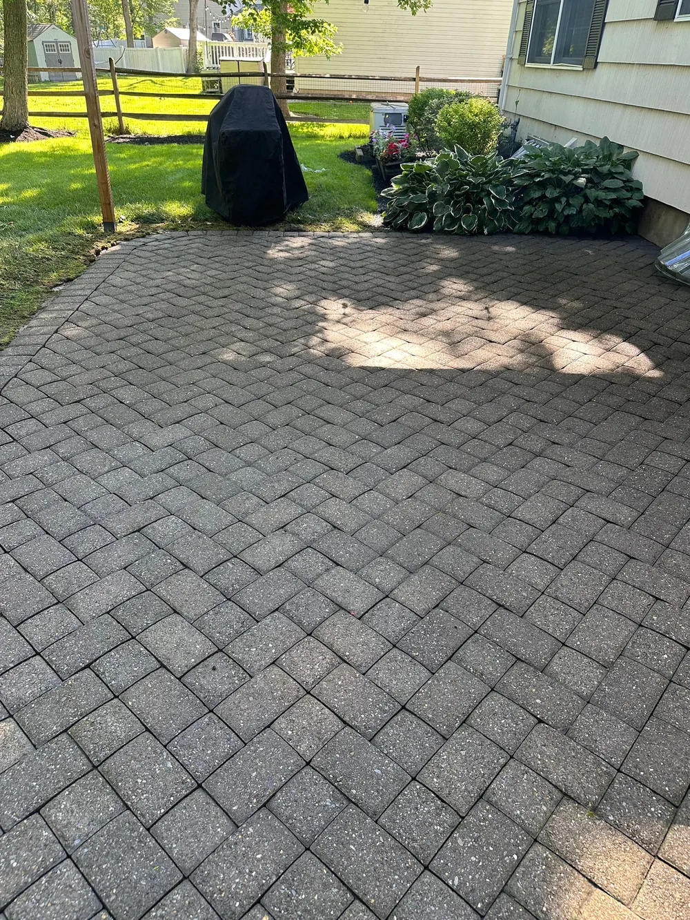 Gray Paver Patio, Moss and Scorch Stain