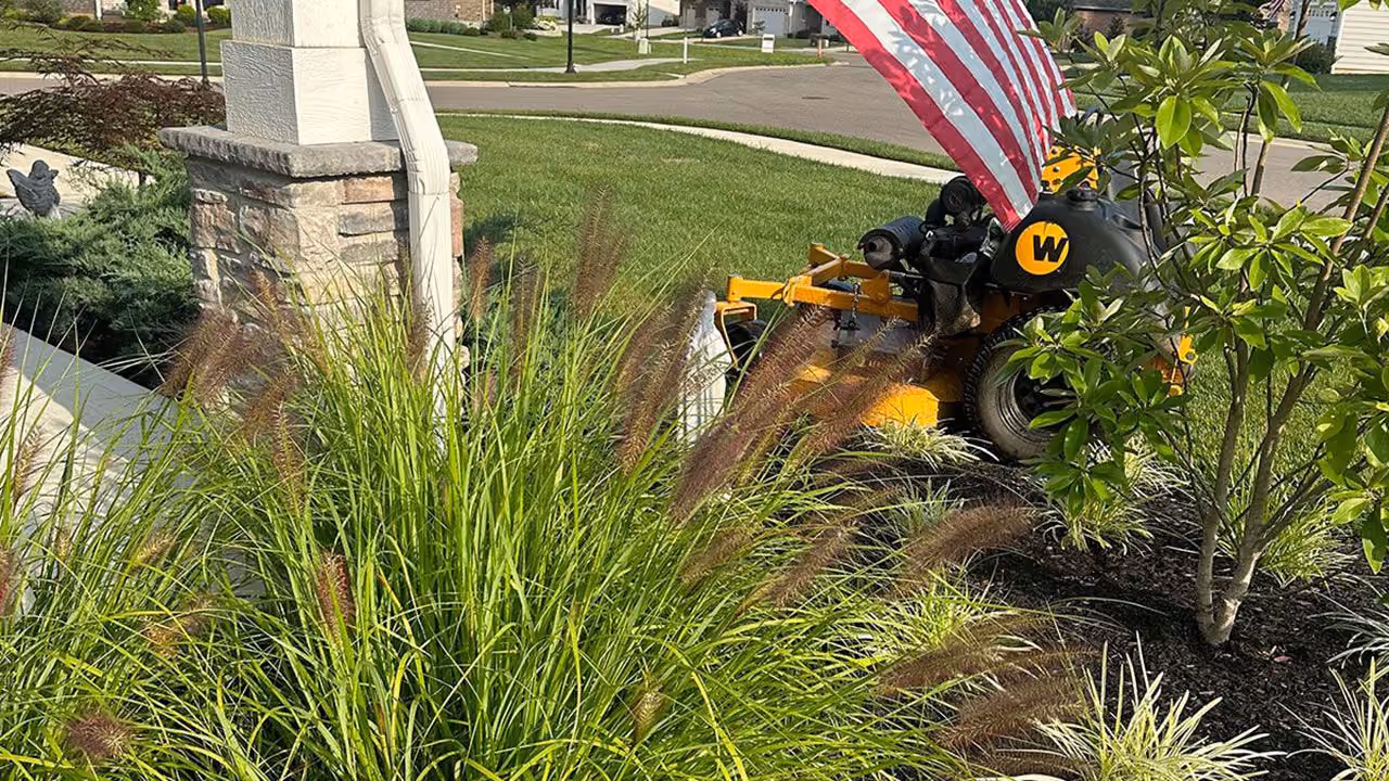 Triscapes professional landscape maintenance near me featuring neatly trimmed shrubs, clean garden beds, and well-maintained outdoor spaces.
