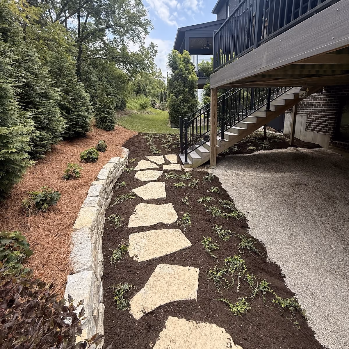 Triscapes custom landscape design near me featuring professionally planned plant beds