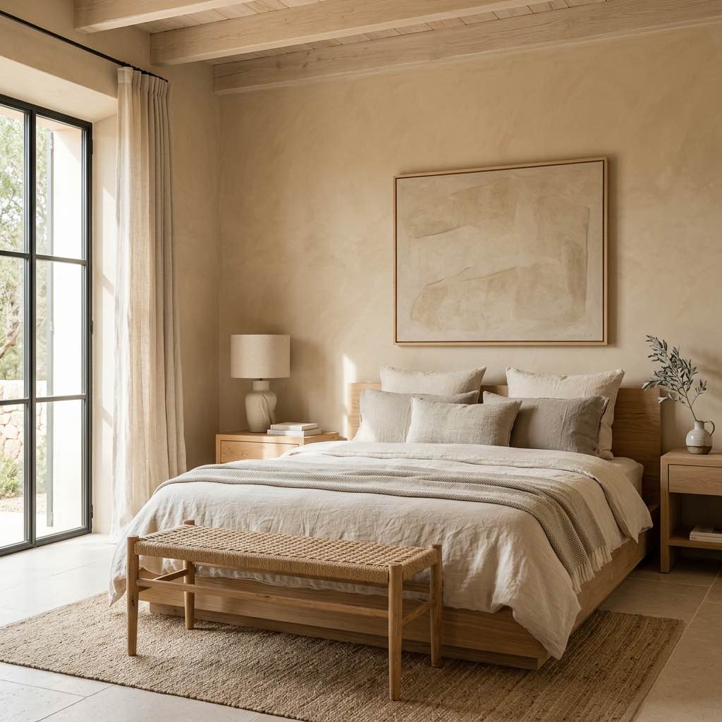 Dormitorio principal con luz natural en Can Seren, Es Cubells, Ibiza