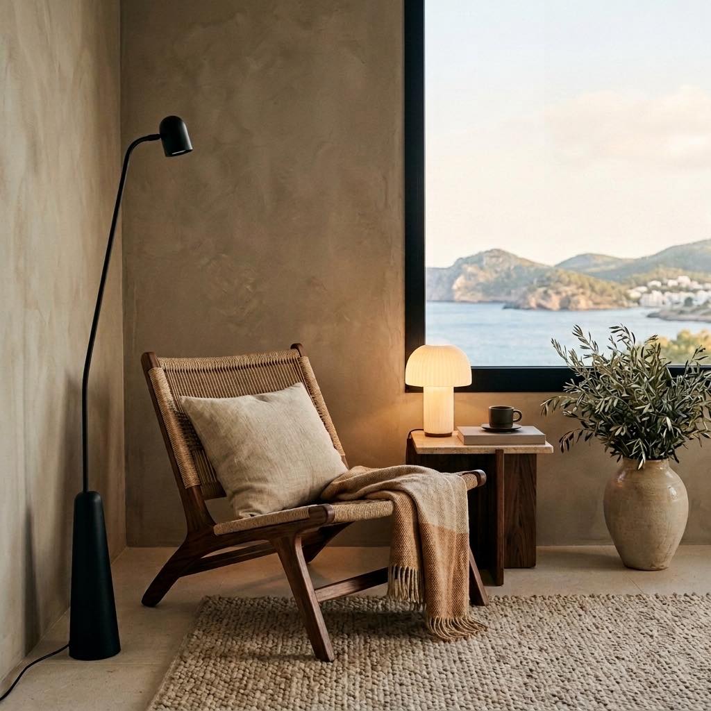 Rincón con butaca y vistas al mar en Àtic D, Cala Llenya, Ibiza