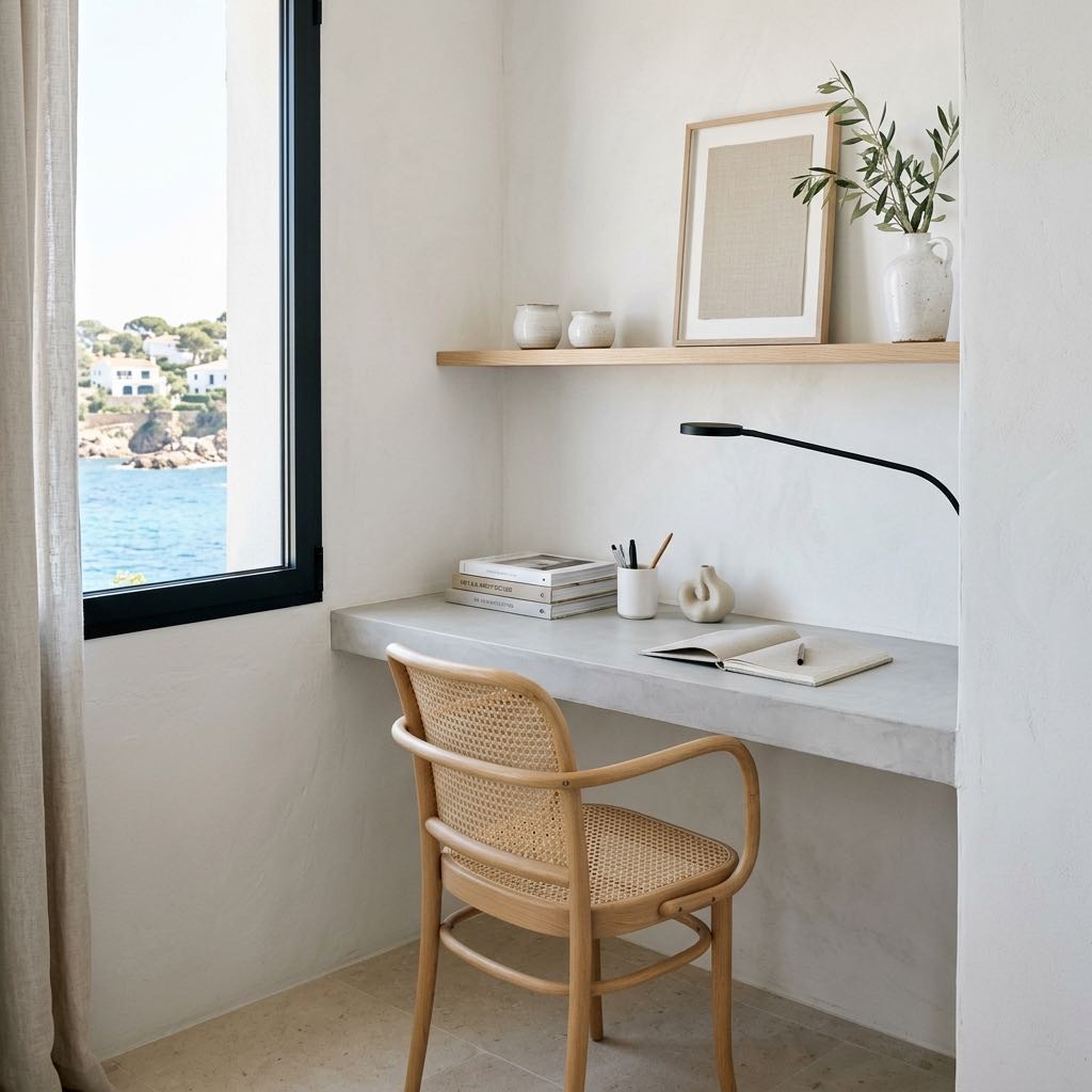 Rincón de estudio con vistas al mar en Àtic Blau, Cala Moli, Ibiza