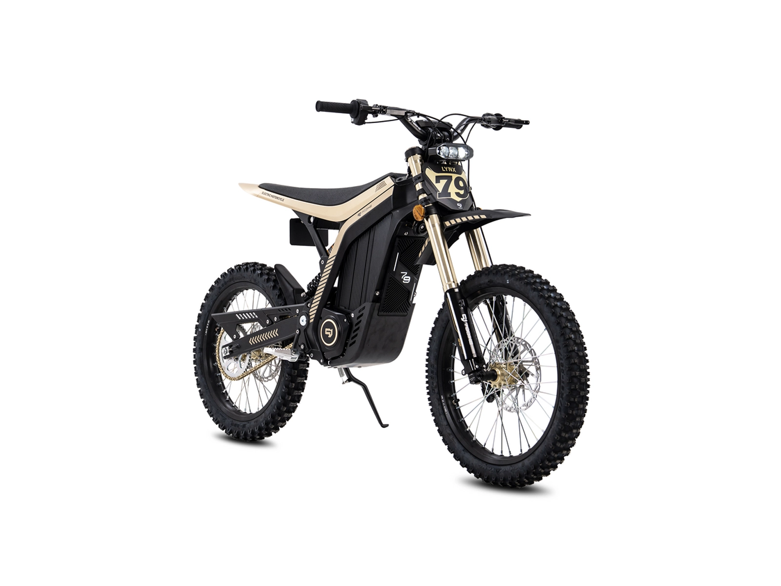 79 Bikes Lynx front angle view in black and gold.