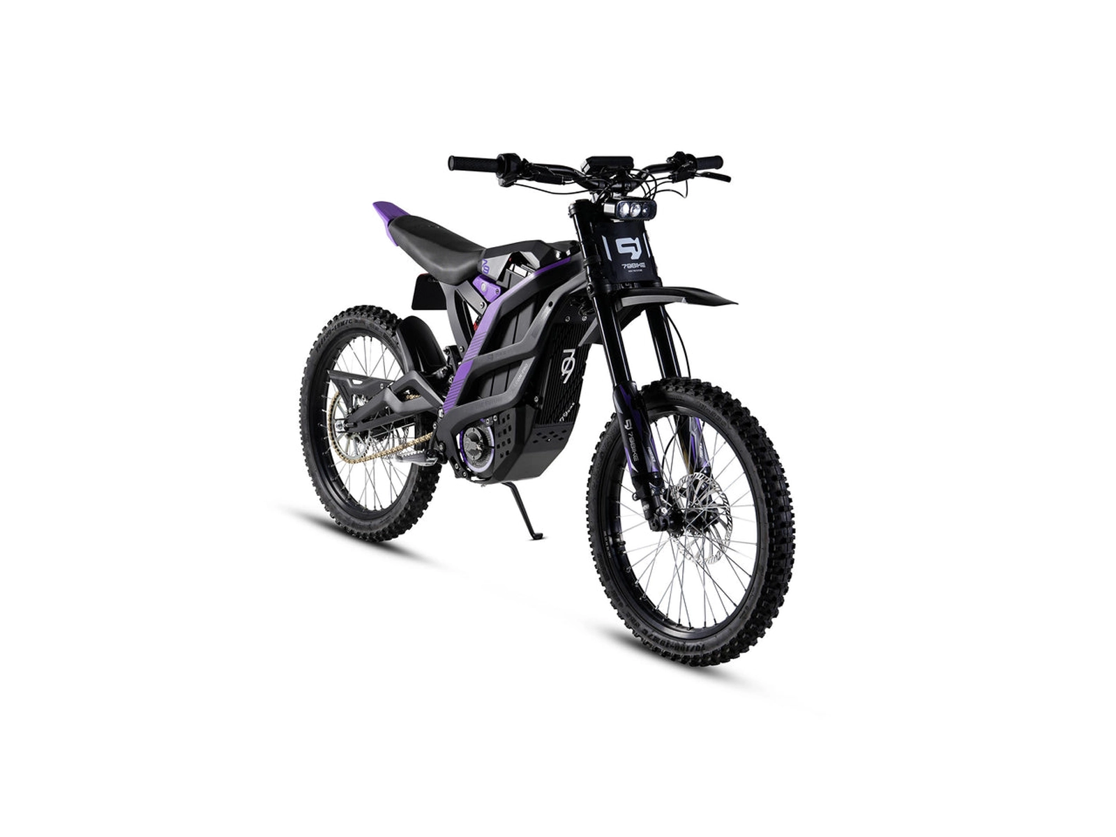 79 Bikes Falcon Pro front right angle view in black and purple.
