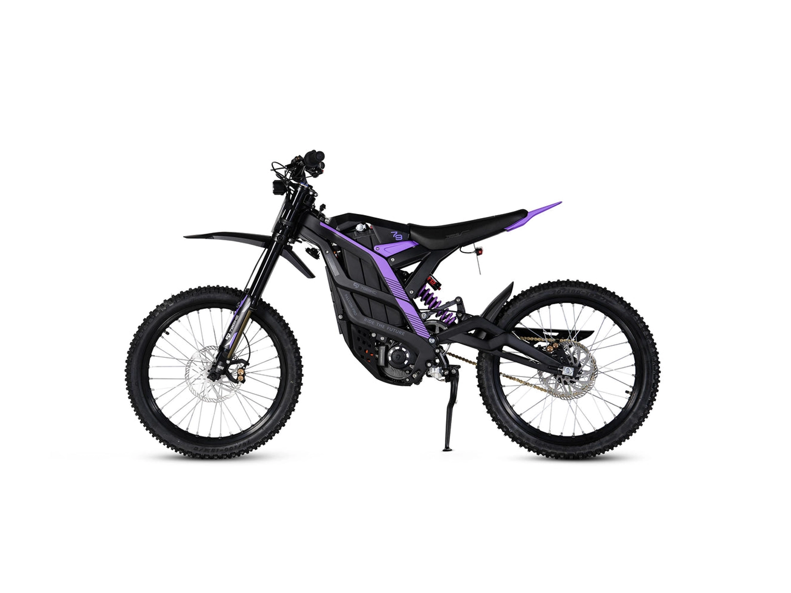 79 Bikes Falcon Pro left side view in black and purple.