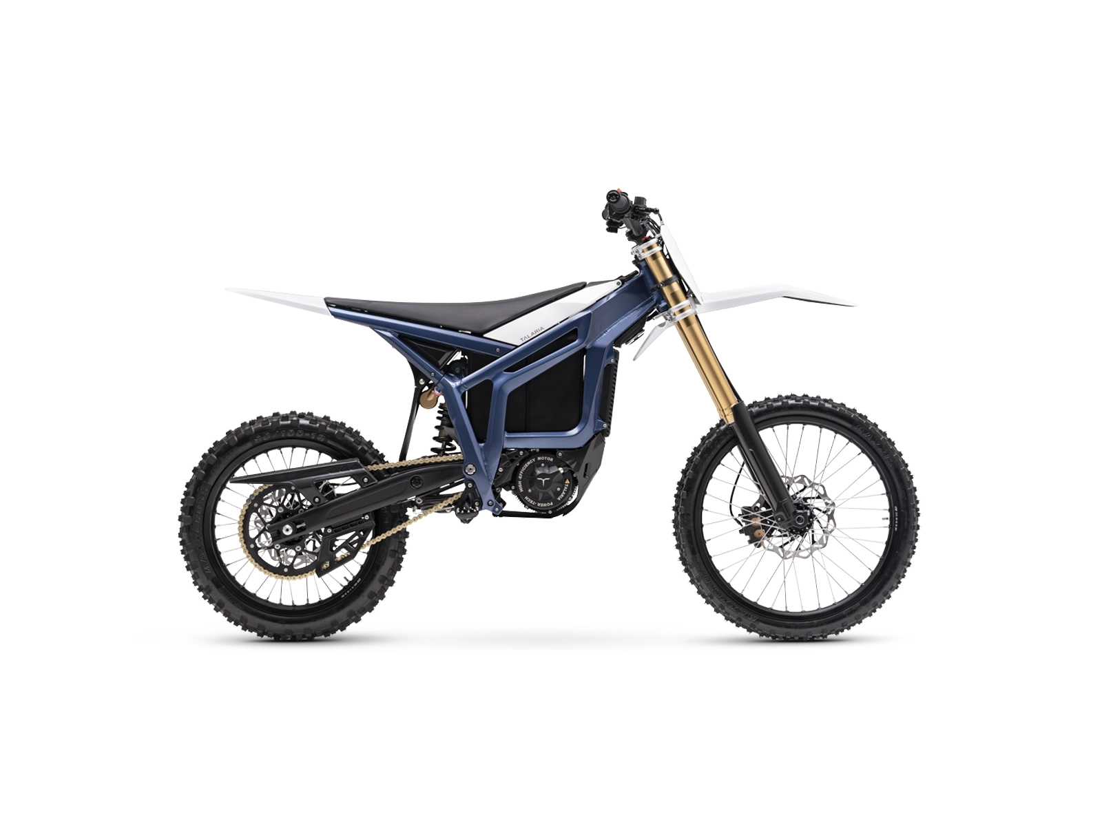 Talaria Komodo MX right side view in blue and white.