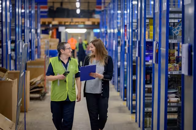 Warehouse and logistics environment for first-person robotics data.