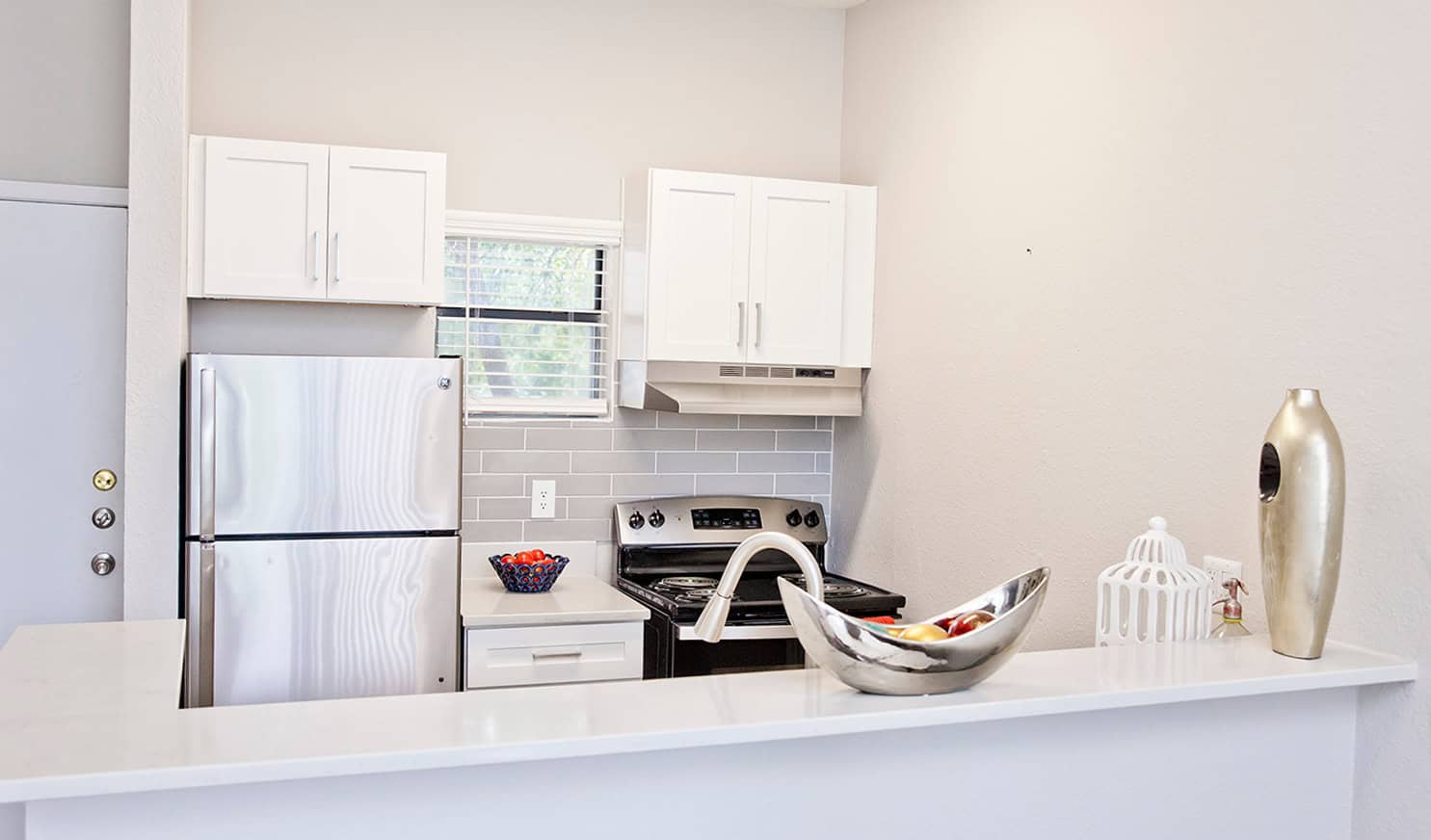 Kitchen with white cabinets