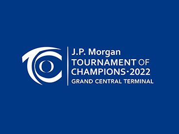 Tournament of Champions logo displayed on a blue background representing branding for a professional squash tournament.