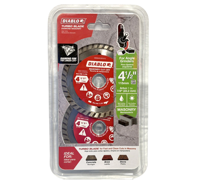 Final retail package design for Diablo masonry cutting blades featuring branded product packaging and merchandising.