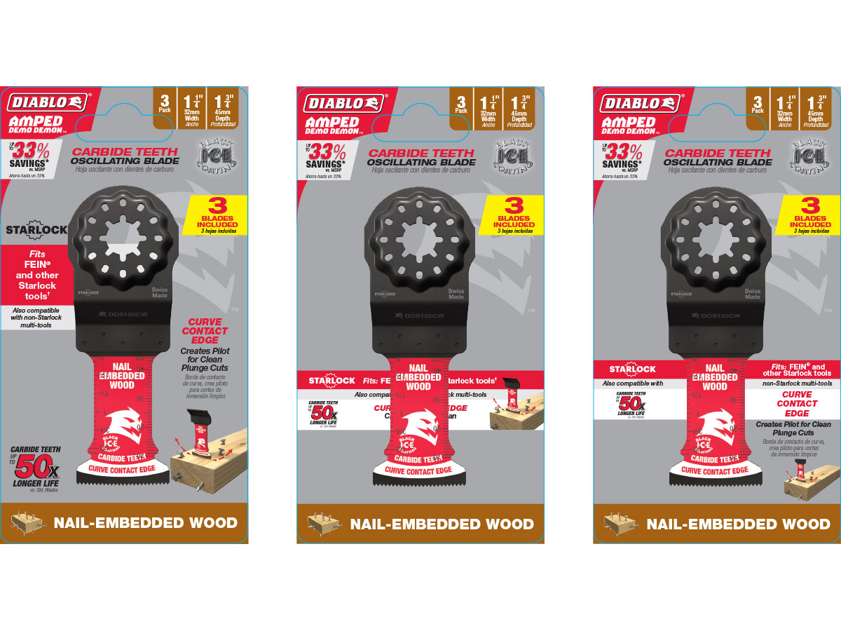 Diablo oscillating blade packaging concepts demonstrating product line consistency across retail packaging.