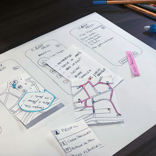 User experience sketches, planning notes, and wireframes used during brand strategy and digital experience development.