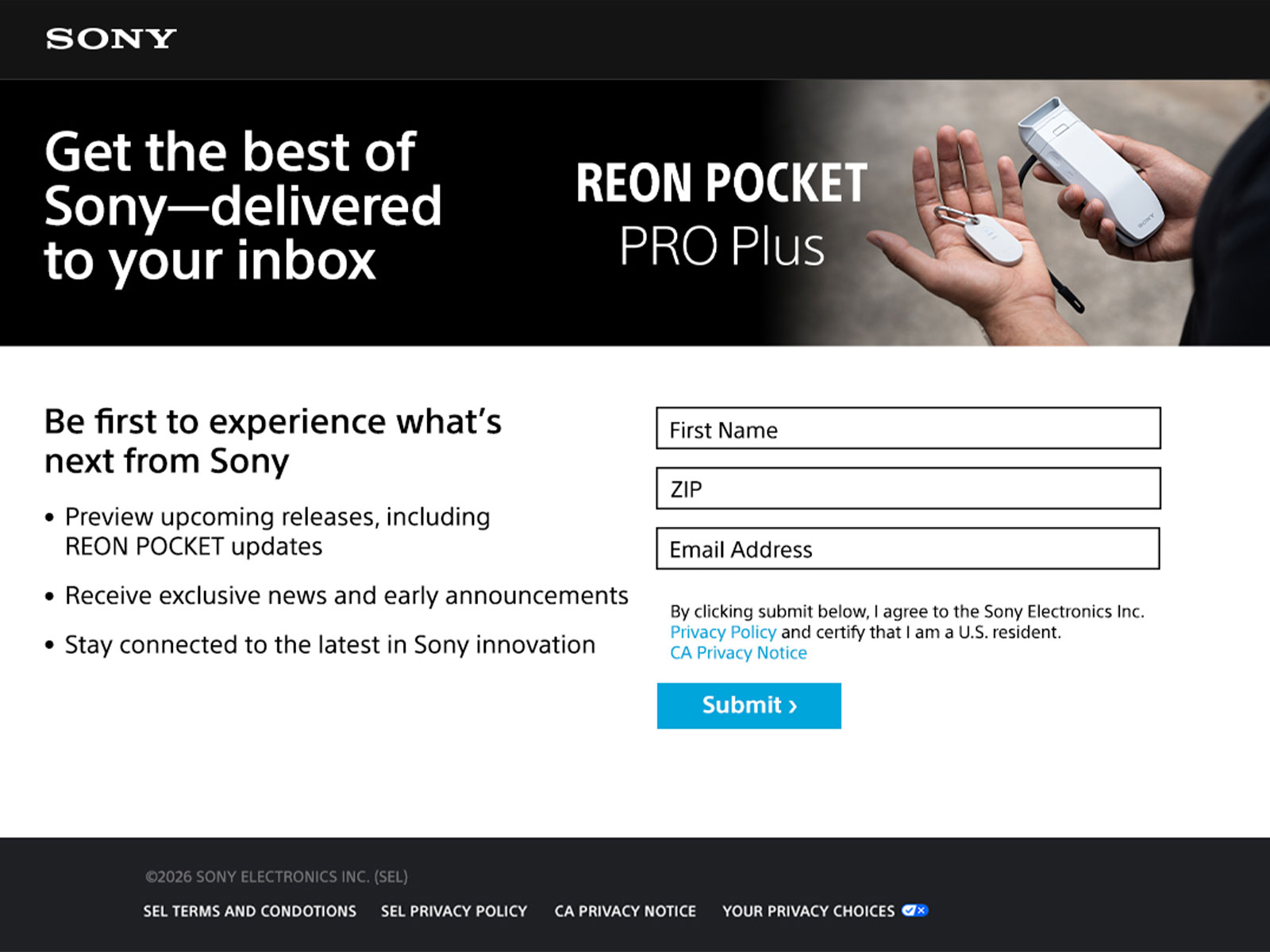 Sony ULT Sound Club registration page designed to support event sign-ups and audience engagement.