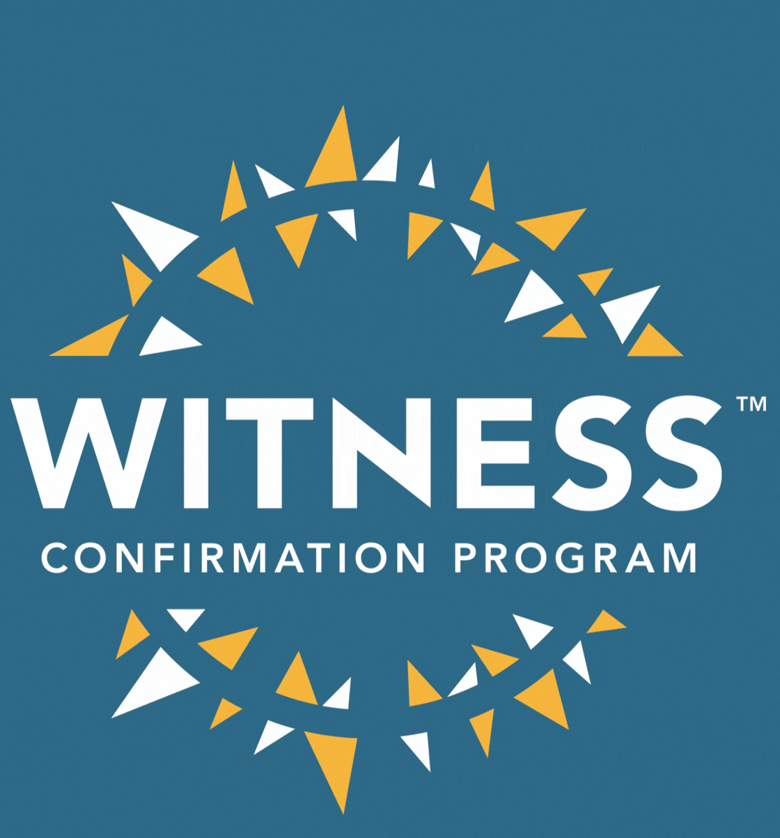 An animated gif showing the Witness Confirmation Program badge logo followed by a series of diverse, smiling young teens