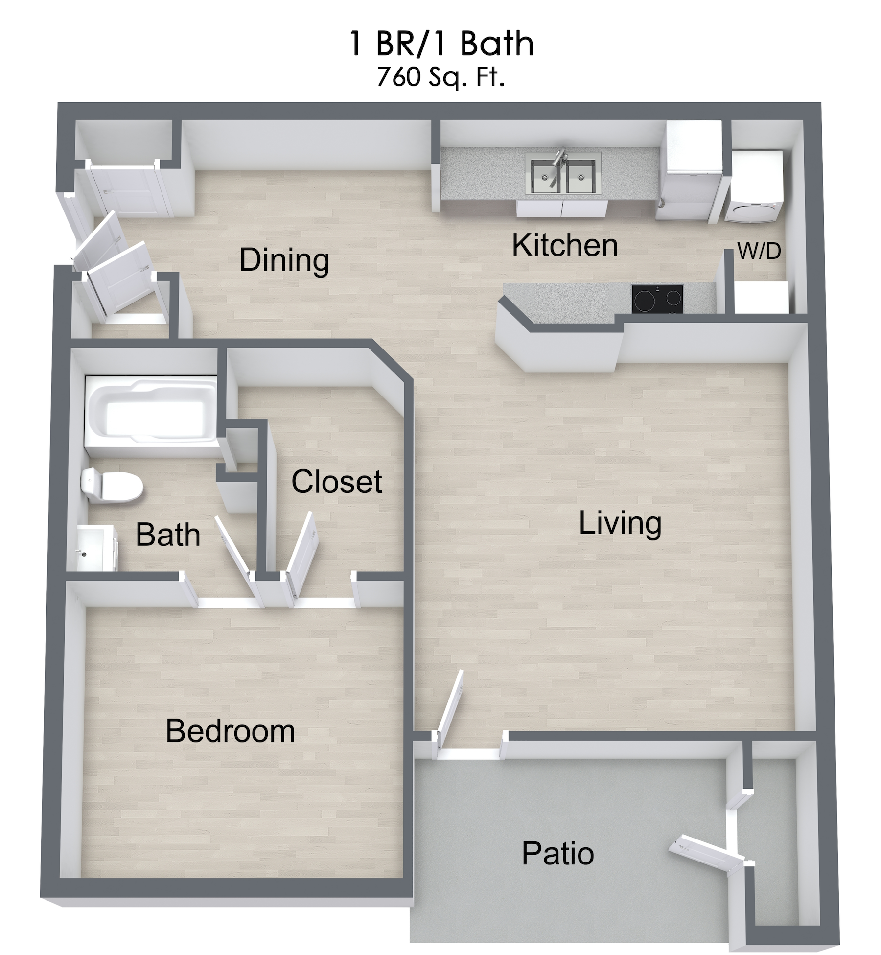 One Bed One Bath floor plan image