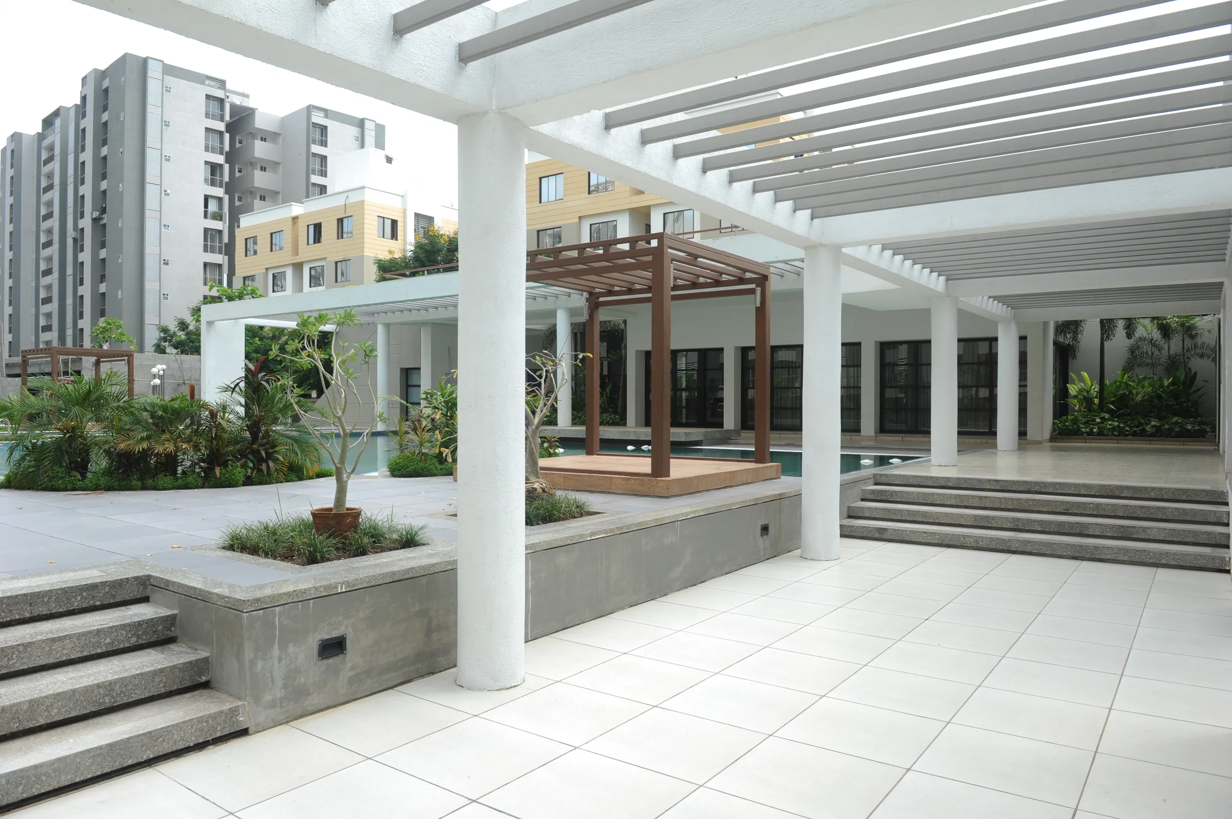 Shangri-La clubhouse pergola and steps