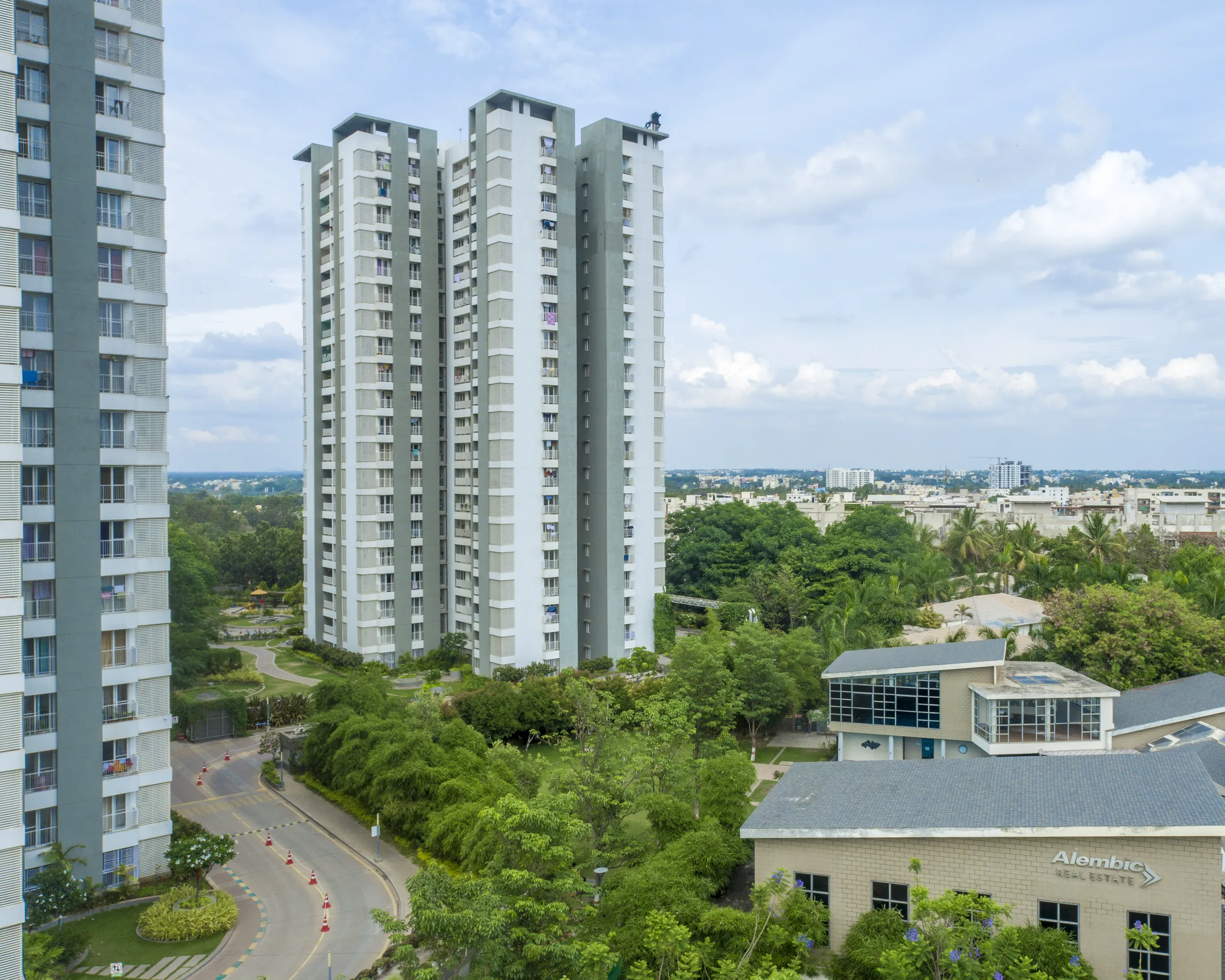 Aerial view of the Urban Forest towers in Whitefield