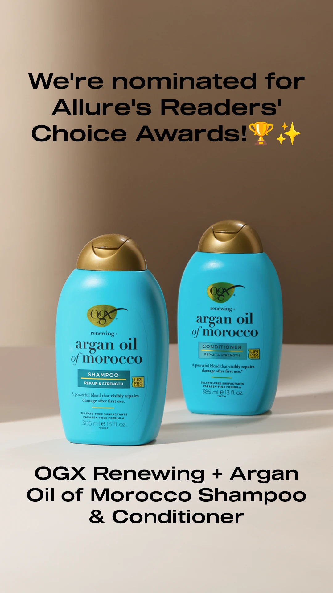 Two OGX bottles in Allure Readers' Choice nomination artwork.
