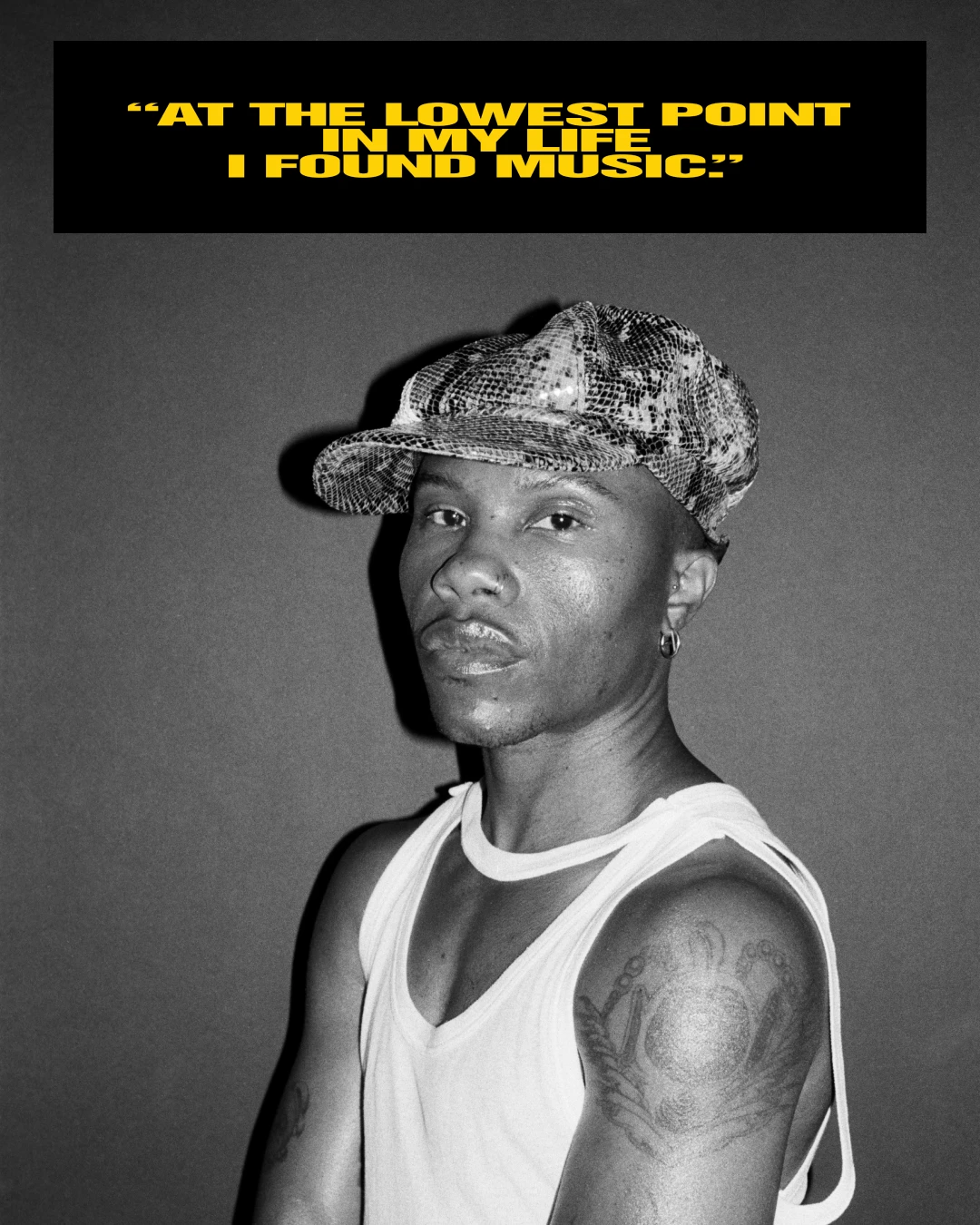TYGAPAW portrait with the quote At the lowest point of my life I found music.