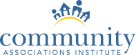 Logo of Community Association Institute featuring stylized blue figures above a yellow curved line, with the text 'community' in large blue lowercase letters and 'ASSOCIATION INSTITUTE' in smaller uppercase letters underneath.