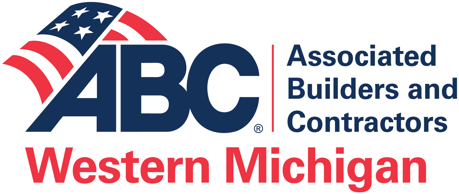 Logo of ABC Associated Builders and Contractors Western Michigan with an American flag motif on the letter A.