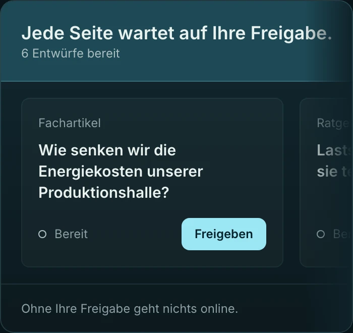Beispielansicht: Jede Seite wartet auf Ihre Freigabe.