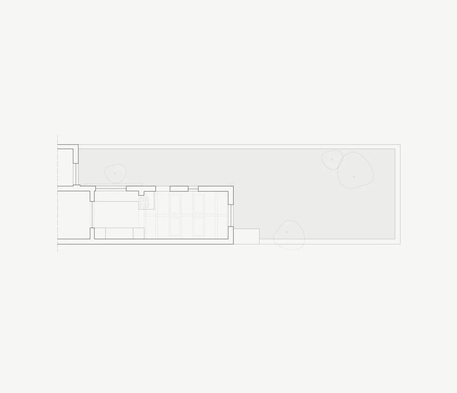 Existing and proposed ground floor plans side by side: the side return absorbed into the room and the rear corner cut away
