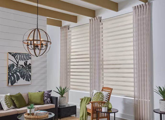 Zebra Layered Shade with Pinch Pleat Drapery
