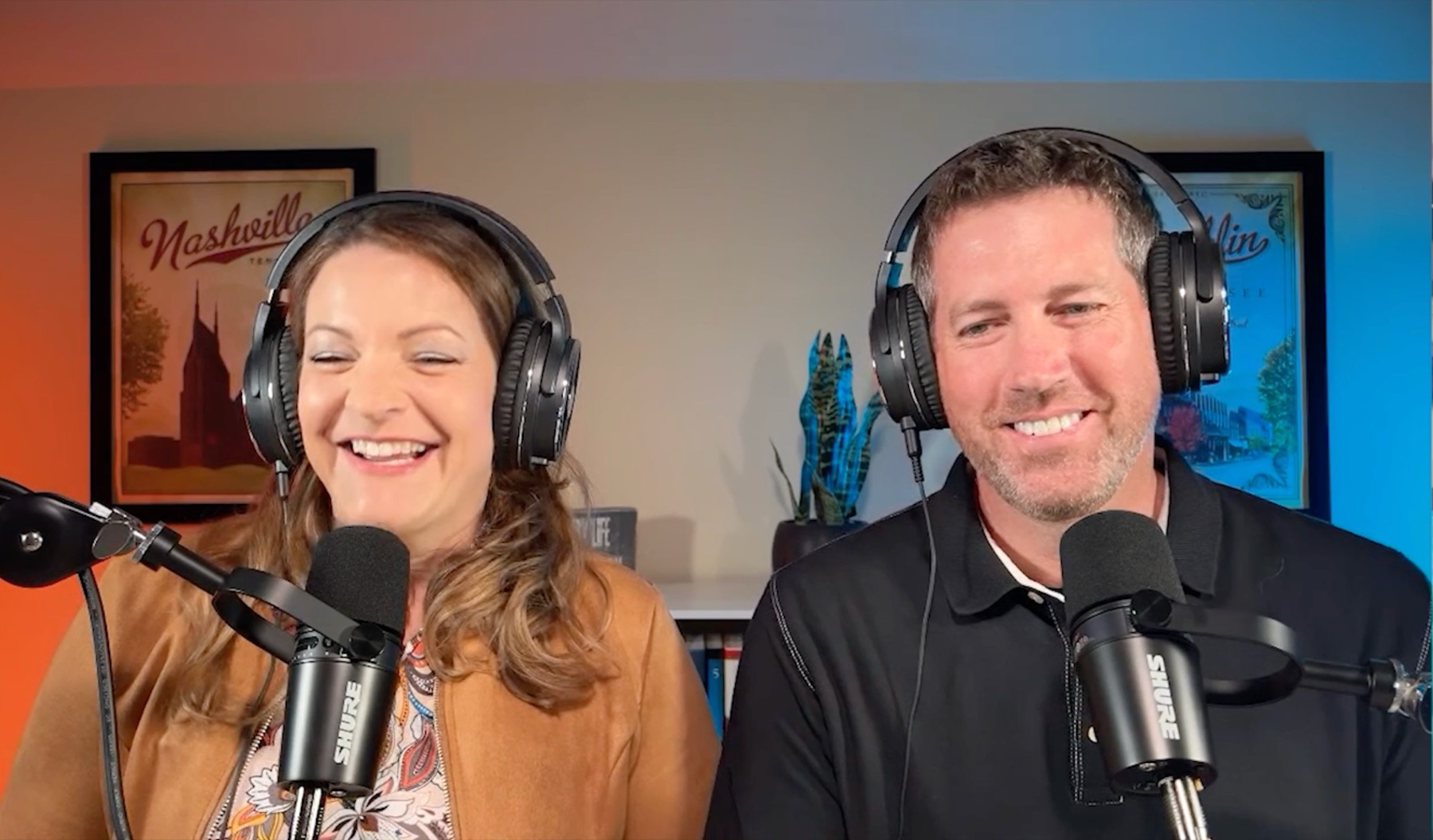 Jason and Mindy Hoover recording an episode of the You Matter Nashville podcast.