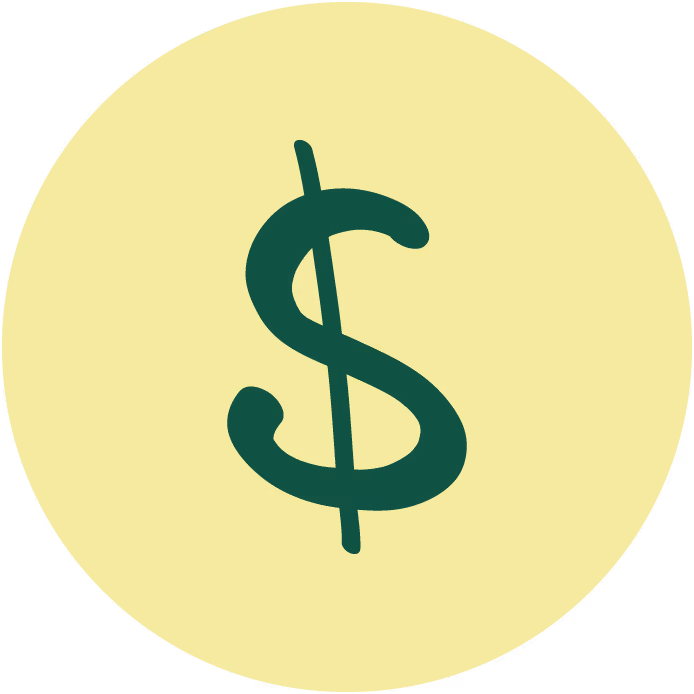 Green dollar sign symbol inside a yellow circle background.