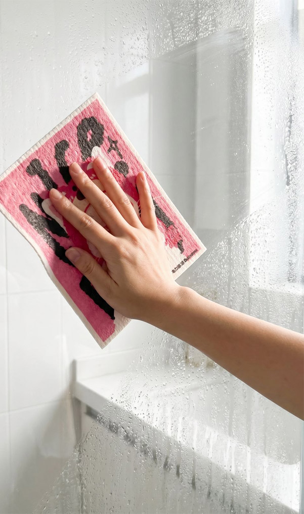 Cleaning a glass surface with a bulimumu cellulose cloth