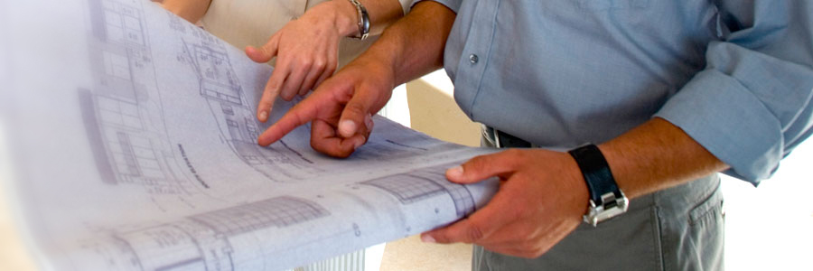 Reviewing construction drawings with a client