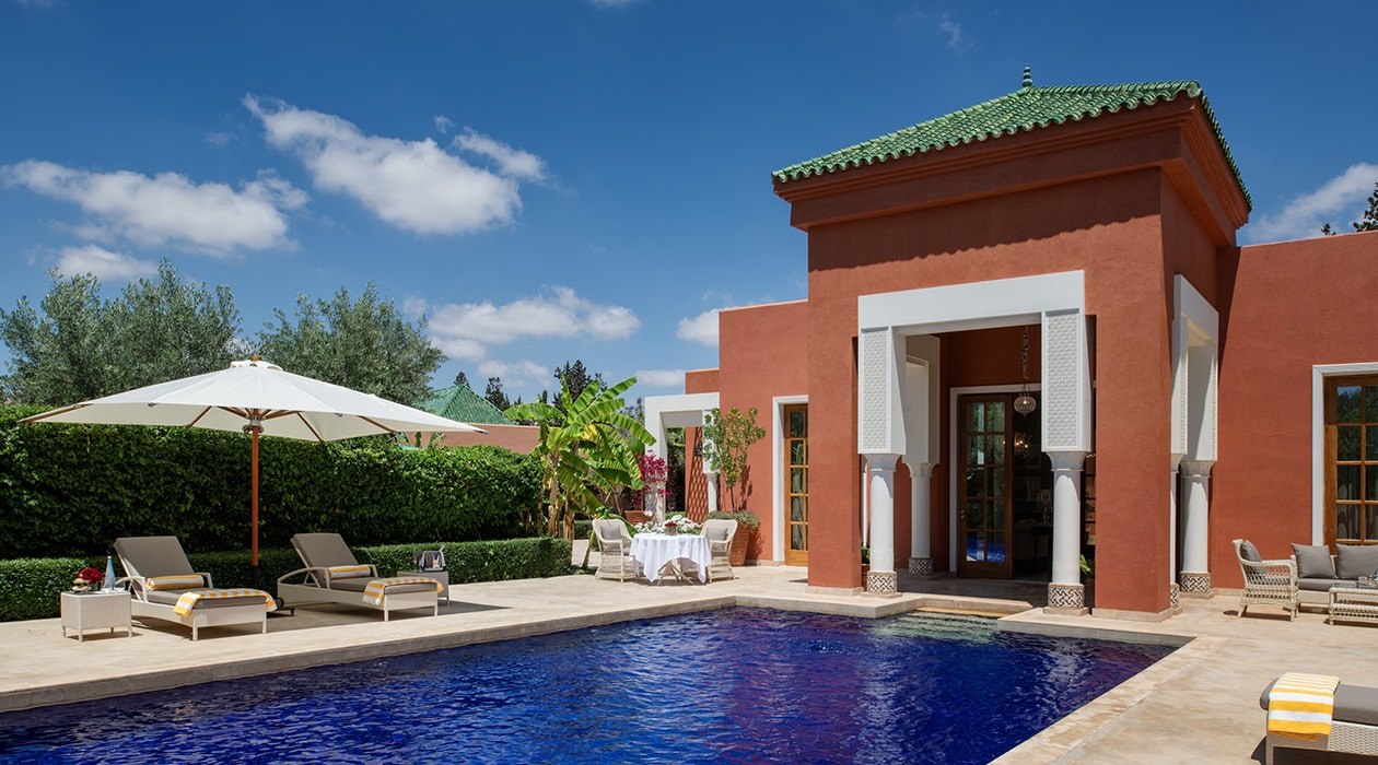 Piscine privée d'une villa à l'Oberoi ; les chambres Deluxe n'en disposent pas.