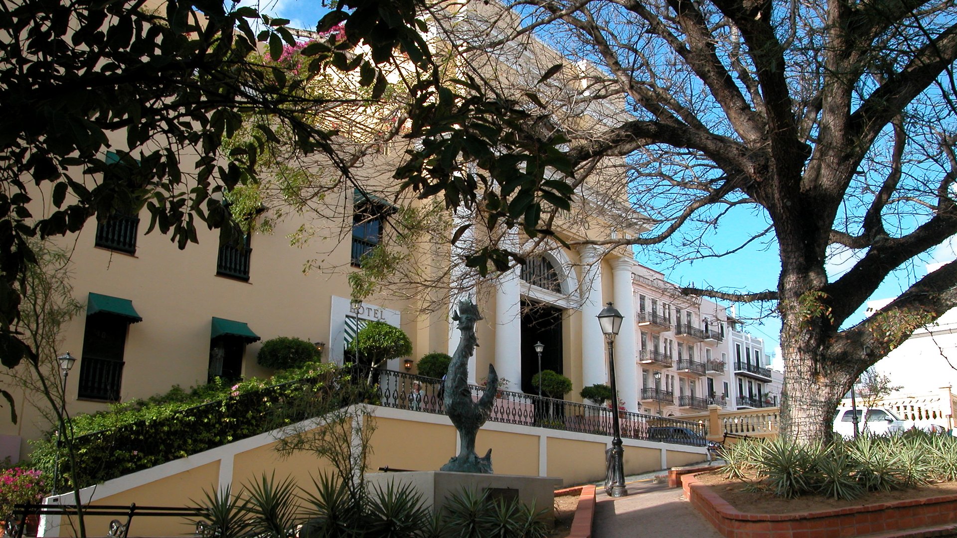 La cour intérieure de l'Hotel El Convento et son arbre níspero, dans le Vieux San Juan