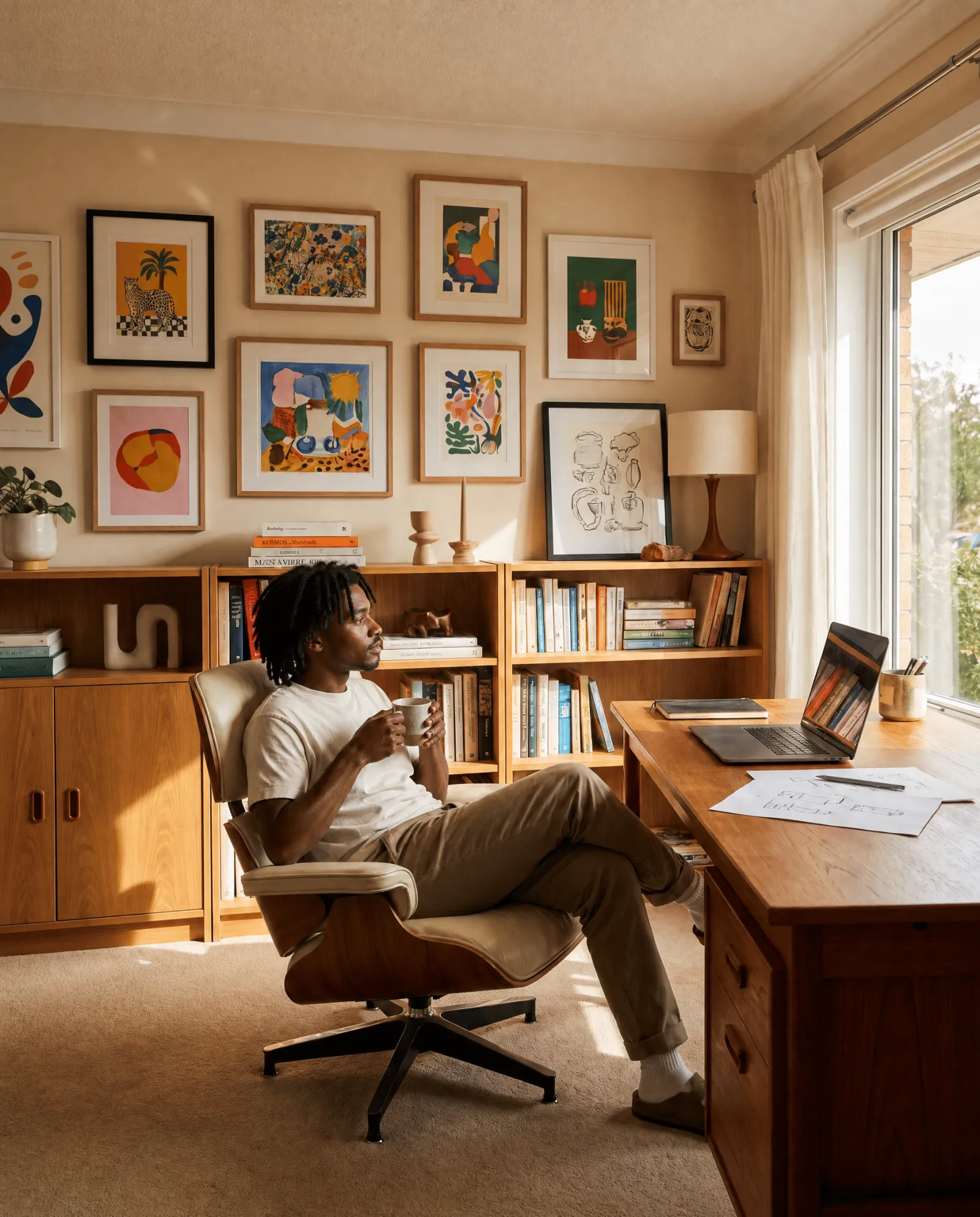 A mynd user working at a home desk