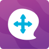 White speech bubble with blue four-directional arrow on purple abstract background. Controller 