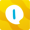 White speech bubble with a blue lowercase letter i on a yellow background with abstract shapes. One Shot