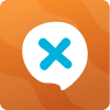 Blue cross mark inside a white speech bubble on an orange gradient background. doubler