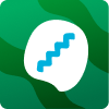 White oval shape with a blue zigzag line inside on a green abstract background. accumulator