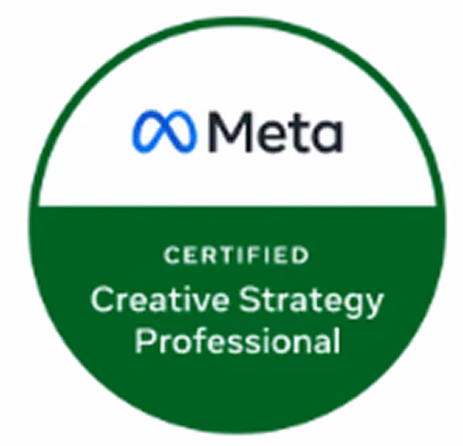 blue2purple - Meta Certified Creative Strategy Professional certification badge in green