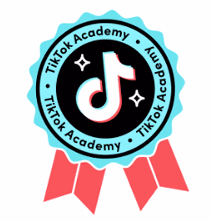 blue2purple - TikTok Academy certified badge with a rosette and ribbons