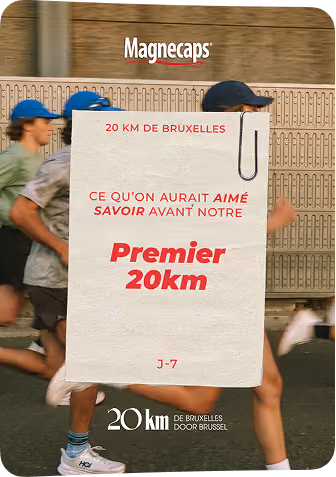 blue2purple - Runners carrying a printed race sign for the 20km de Bruxelles with French text