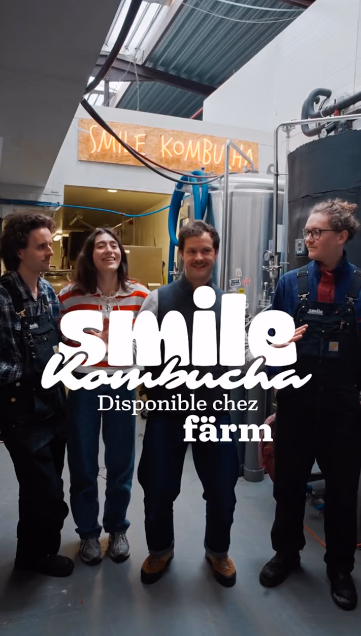 blue2purple - Four members of the Smile Kombucha team standing together in their brewery