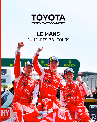 blue2purple - Three Toyota Racing drivers in red suits celebrating on the podium at Le Mans