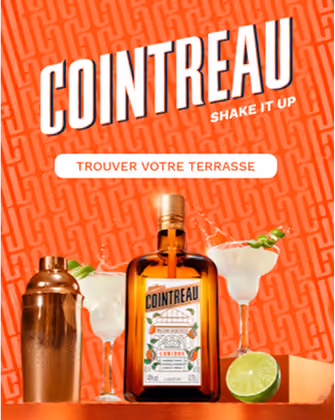 blue2purple - Cointreau Shake It Up advert in French with bottle, shaker and margarita glasses on orange
