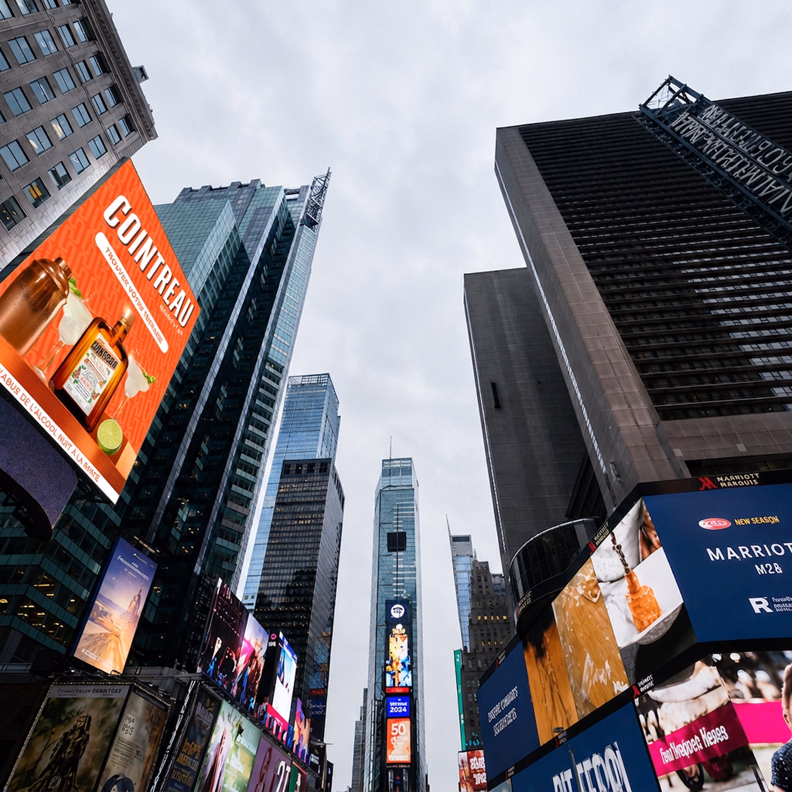 blue2purple - Large Cointreau billboard among illuminated screens on Times Square skyscrapers