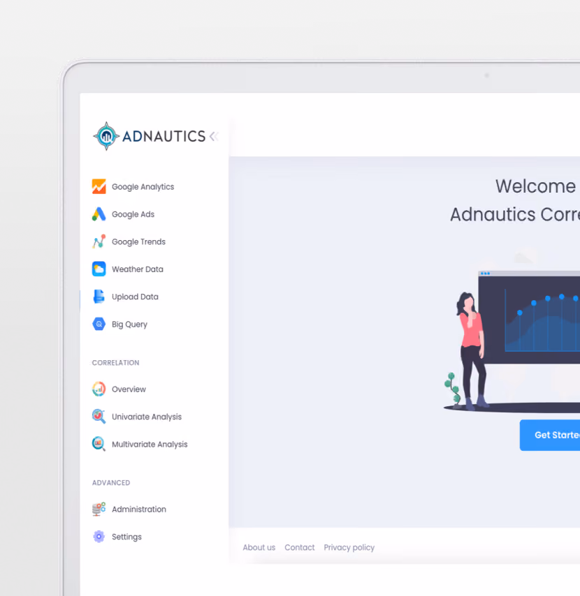 blue2purple - Adnautics dashboard on a tablet showing Google Analytics, Google Ads and Big Query data connectors