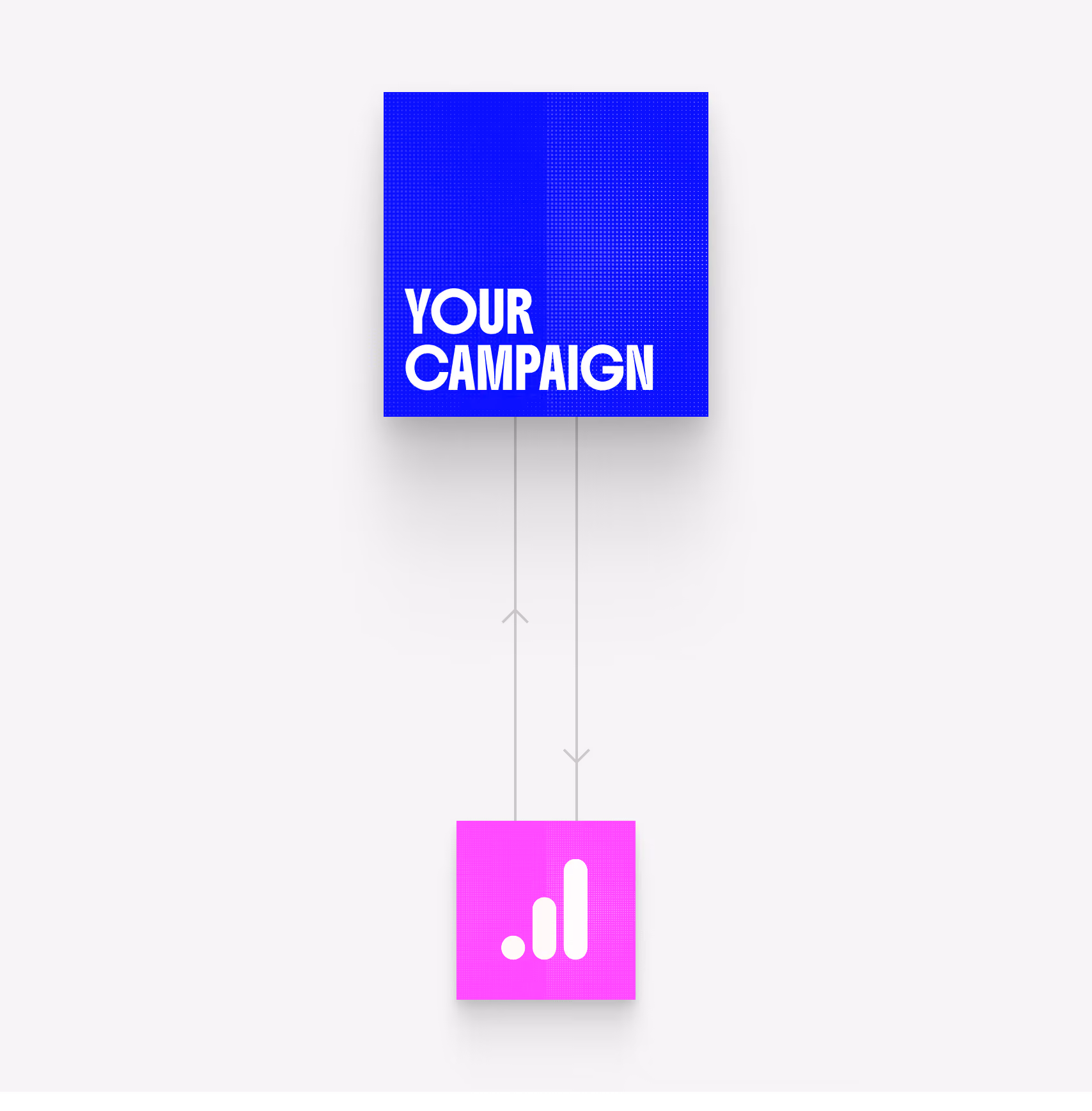 blue2purple - Diagram linking a blue Your Campaign panel to a pink analytics icon with arrows