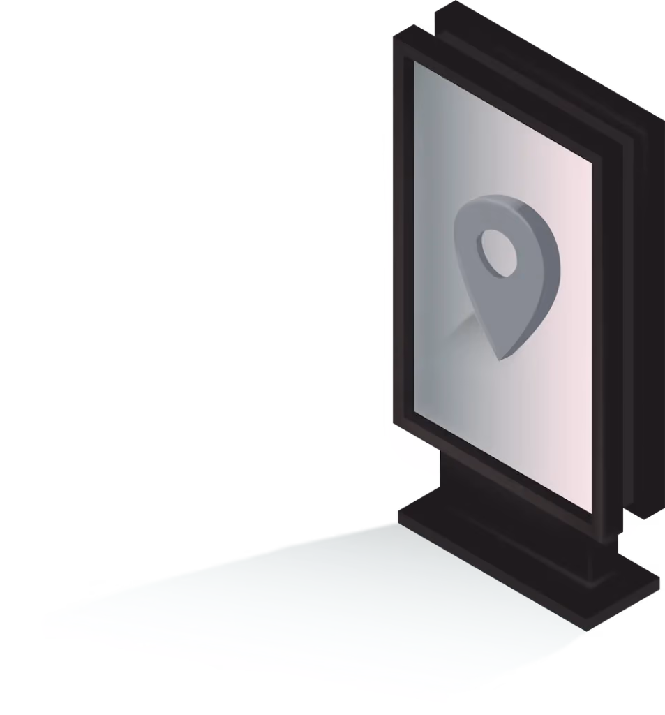 blue2purple - Isometric illustration of a digital panel showing a location pin