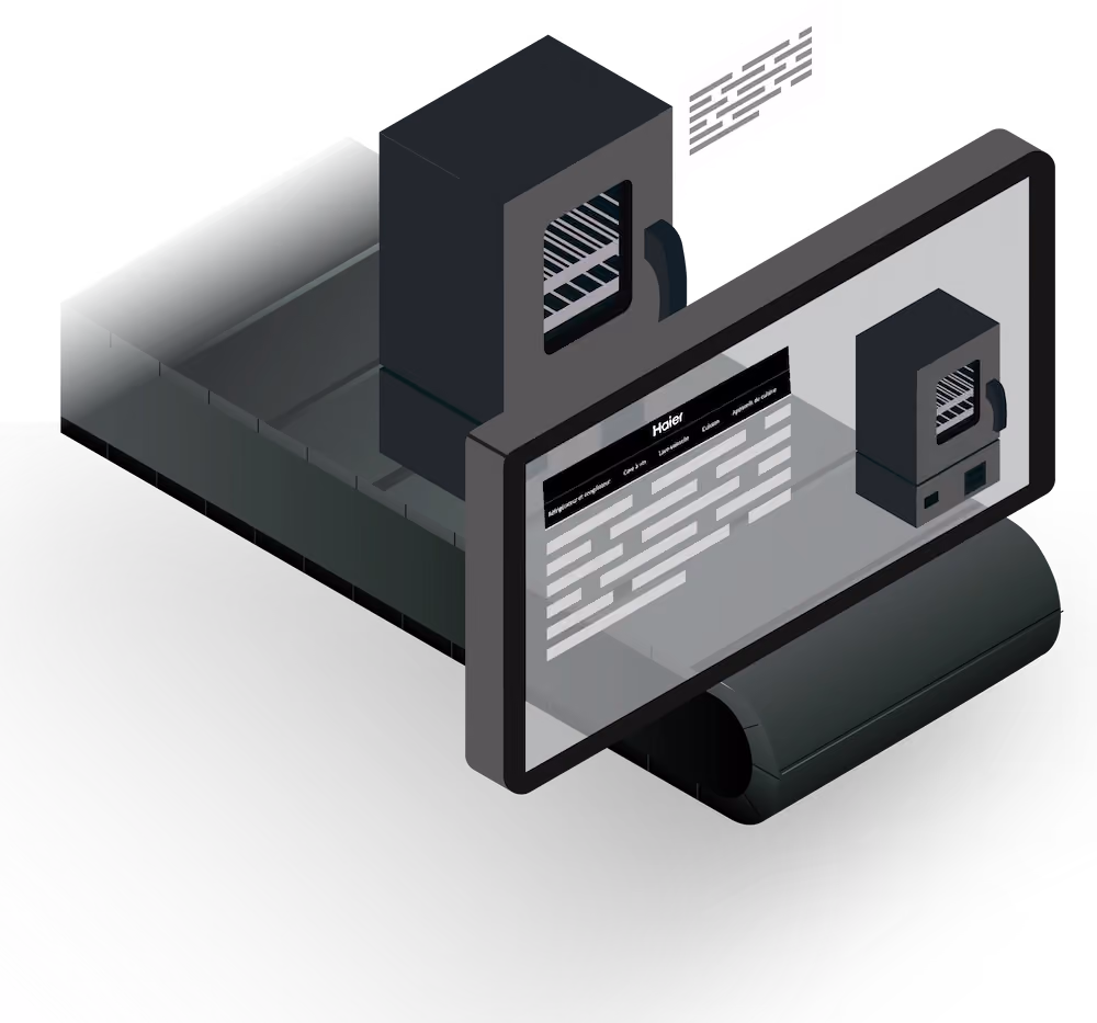 blue2purple - Isometric illustration of a monitor and server showing data tables